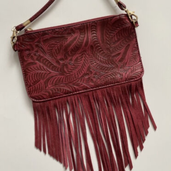 Free People Handbags - Free People Tooled Embroidered Fringe Wallet / Wristlet / Crossbody Bag